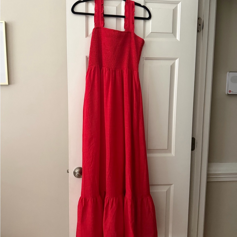 Listicle Red Maxi Dress with Smocked Bodice